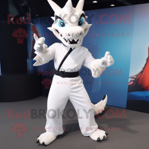White Dragon mascot costume character dressed with a Jumpsuit and Gloves
