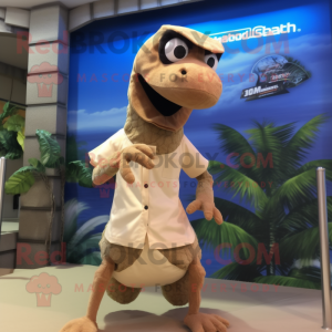 Beige Deinonychus mascot costume character dressed with a One-Piece Swimsuit and Scarf clips