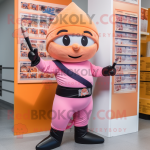 Peach Ninja mascot costume character dressed with a Pencil Skirt and Berets