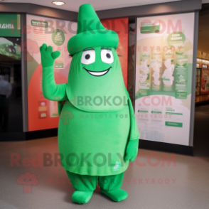 Green Chief mascot costume character dressed with a Wrap Dress and Hat pins