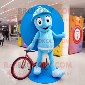 Sky Blue Unicyclist mascot costume character dressed with a One-Piece Swimsuit and Berets