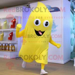 Lemon Yellow Squid mascot costume character dressed with a Running Shorts and Hats