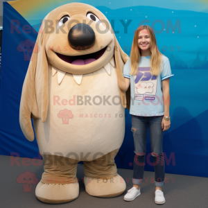 Beige Walrus mascot costume character dressed with a Boyfriend Jeans and Foot pads