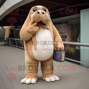 Beige Walrus mascot costume character dressed with a Boyfriend Jeans and Foot pads