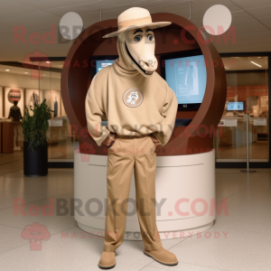 Tan Horseshoe mascot costume character dressed with a Sweater and Hats