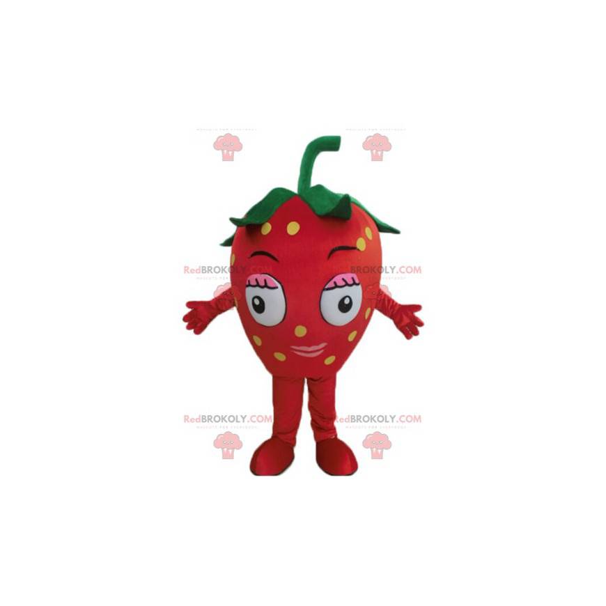Mascot gigantische rode aardbei. Rood fruit mascotte -