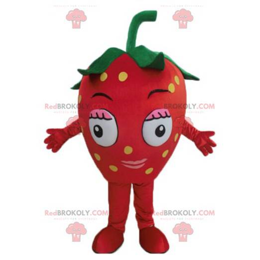 Mascot gigantisk rød jordbær. Rød frukt maskot - Redbrokoly.com