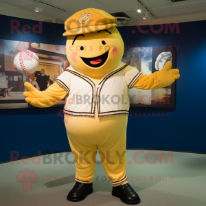 Gold Baseball Glove mascot costume character dressed with a Dress Pants and Cummerbunds