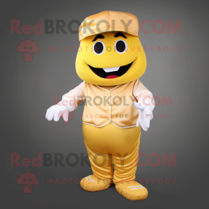Gold Baseball Glove mascot costume character dressed with a Dress Pants and Cummerbunds