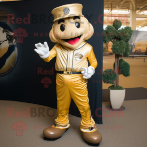 Gold Baseball Glove mascot costume character dressed with a Dress Pants and Cummerbunds