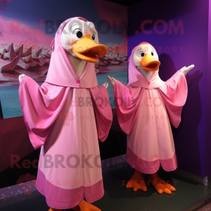 Pink Geese mascot costume character dressed with a Cover-up and Shawls