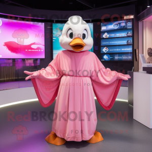 Pink Geese mascot costume character dressed with a Cover-up and Shawls