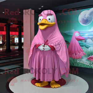 Pink Geese mascot costume character dressed with a Cover-up and Shawls