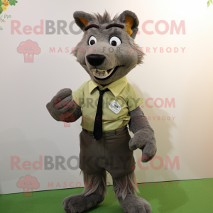 Olive Say Wolf mascot costume character dressed with a Oxford Shirt and Cummerbunds