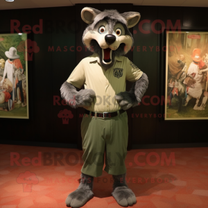 Olive Say Wolf mascot costume character dressed with a Oxford Shirt and Cummerbunds