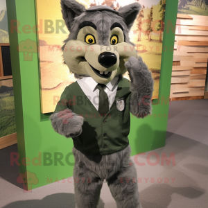 Olive Say Wolf mascot costume character dressed with a Oxford Shirt and Cummerbunds