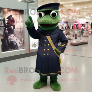Forest Green Navy Soldier mascot costume character dressed with a Maxi Dress and Scarves