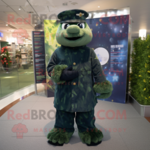 Forest Green Navy Soldier mascot costume character dressed with a Maxi Dress and Scarves