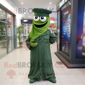 Forest Green Navy Soldier mascot costume character dressed with a Maxi Dress and Scarves