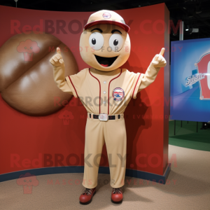 Tan Plate Spinner mascot costume character dressed with a Baseball Tee and Tie pins