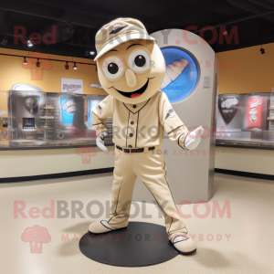 Tan Plate Spinner mascot costume character dressed with a Baseball Tee and Tie pins