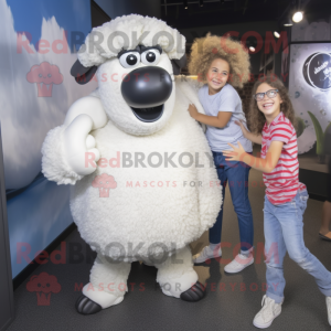 White Merino Sheep mascot costume character dressed with a Mom Jeans and Cufflinks