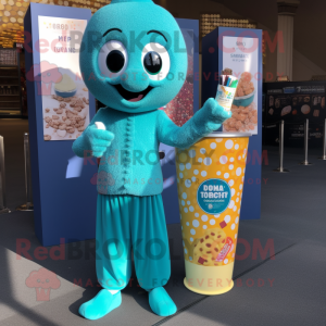 Teal Pop Corn maskot kostym...