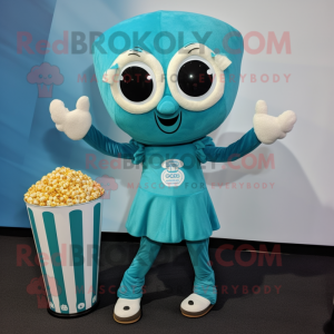 Blågrøn Pop Corn maskot...