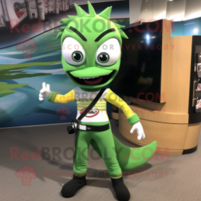 Green Barracuda mascot costume character dressed with a Leggings and Belts