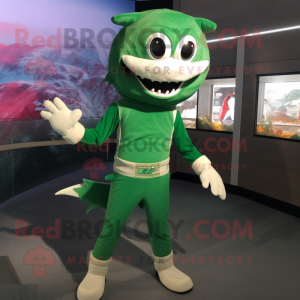 Green Barracuda mascot costume character dressed with a Leggings and Belts