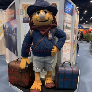 Navy Scarecrow mascot costume character dressed with a Sweater and Backpacks