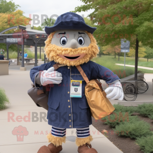 Navy Scarecrow mascot costume character dressed with a Sweater and Backpacks