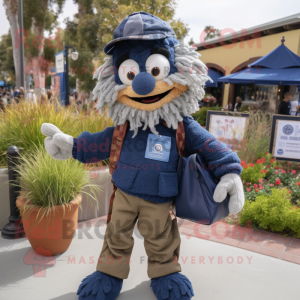 Navy Scarecrow mascot costume character dressed with a Sweater and Backpacks