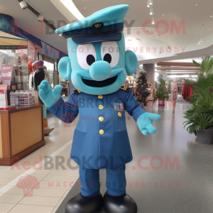 Teal Navy Soldier mascot costume character dressed with a Sheath Dress and Bow ties