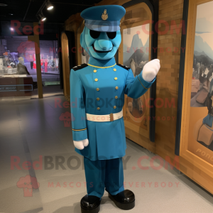 Teal Navy Soldier mascot costume character dressed with a Sheath Dress and Bow ties