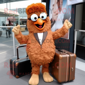 Brown Chicken Parmesan mascot costume character dressed with a Suit Pants and Briefcases