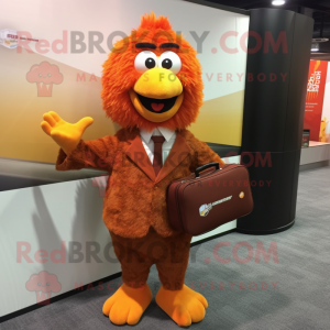 Brown Chicken Parmesan mascot costume character dressed with a Suit Pants and Briefcases