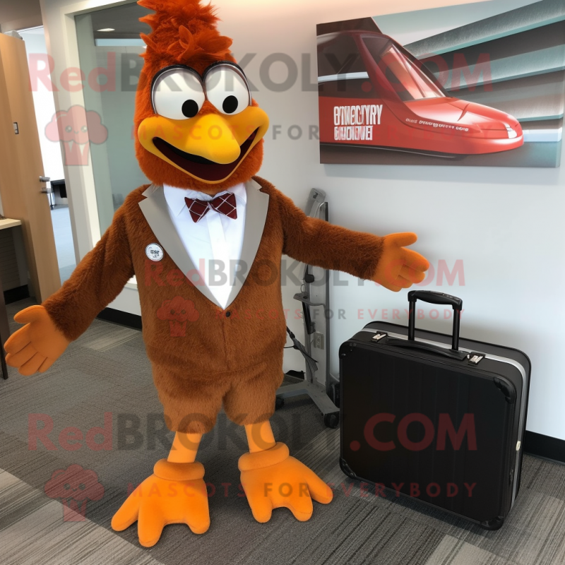 Brown Chicken Parmesan mascot costume character dressed with a Suit Pants and Briefcases