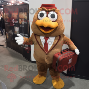 Brown Chicken Parmesan mascot costume character dressed with a Suit Pants and Briefcases