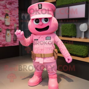 Pink Army Soldier mascot costume character dressed with a Shorts and Hat pins