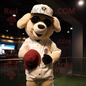 Beige Sheep mascot costume character dressed with a Baseball Tee and Eyeglasses