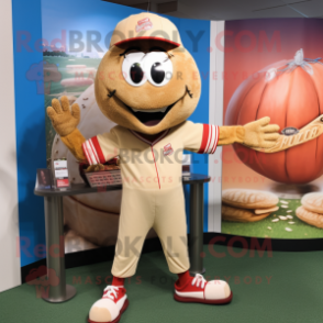 Tan Burgers mascot costume character dressed with a Baseball Tee and Earrings