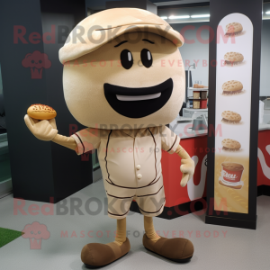 Tan Burgers mascot costume character dressed with a Baseball Tee and Earrings