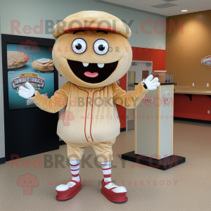 Tan Burgers mascot costume character dressed with a Baseball Tee and Earrings