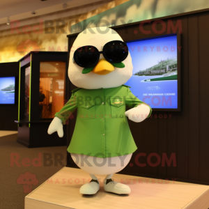 Olive Swan mascot costume character dressed with a Bodysuit and Sunglasses