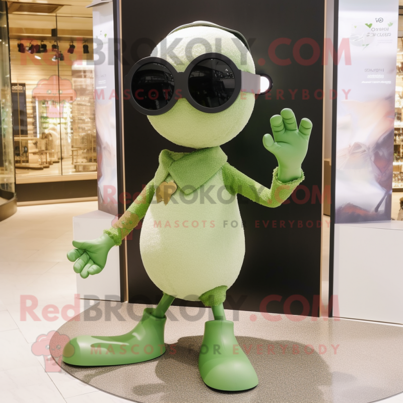 Olive Swan mascot costume character dressed with a Bodysuit and Sunglasses