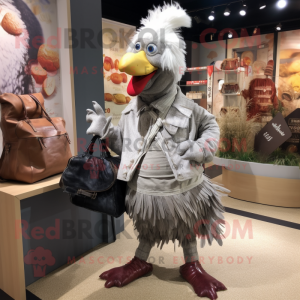 Silver Roosters mascot costume character dressed with a Corduroy Pants and Handbags