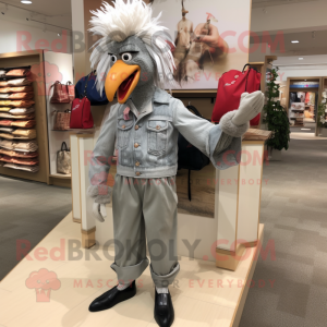 Silver Roosters mascot costume character dressed with a Corduroy Pants and Handbags