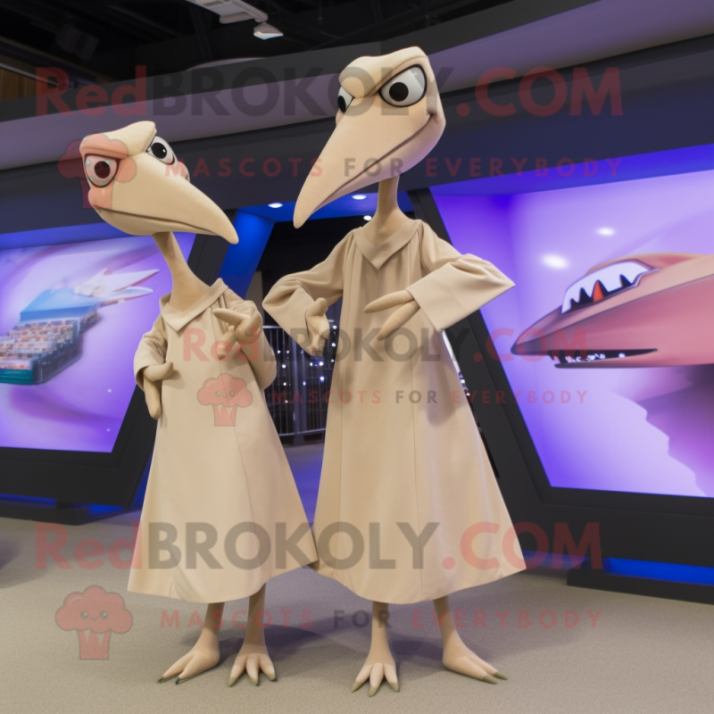 Beige Pterodactyl mascot costume character dressed with a Mini Dress and Ties
