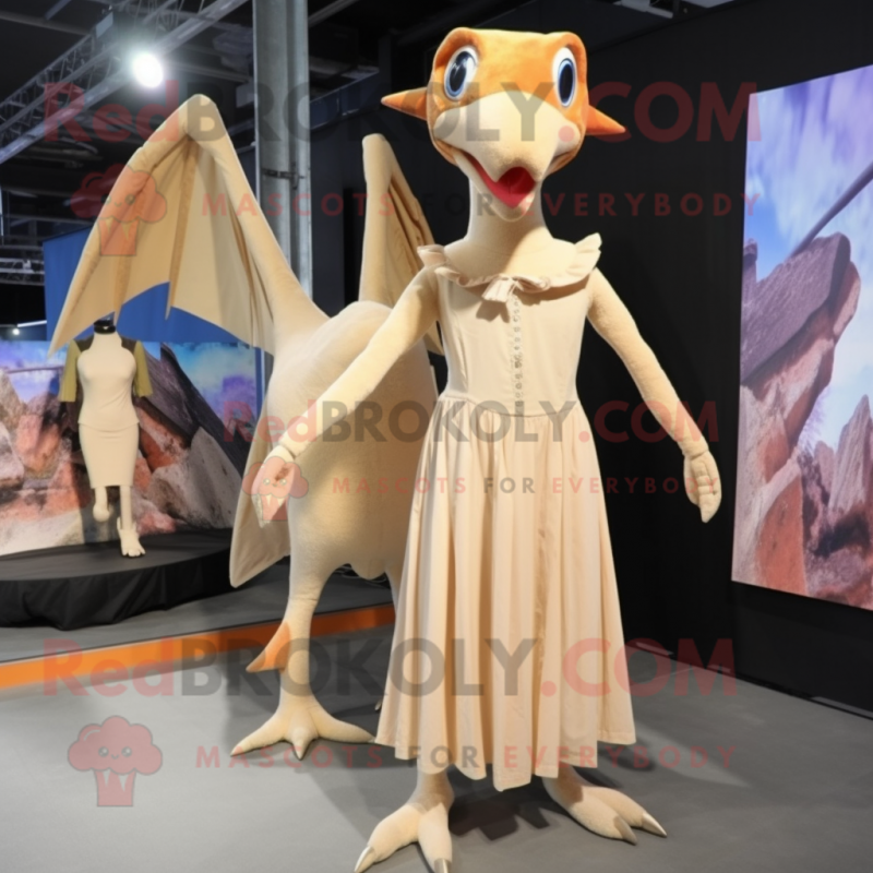 Beige Pterodactyl mascot costume character dressed with a Mini Dress and Ties